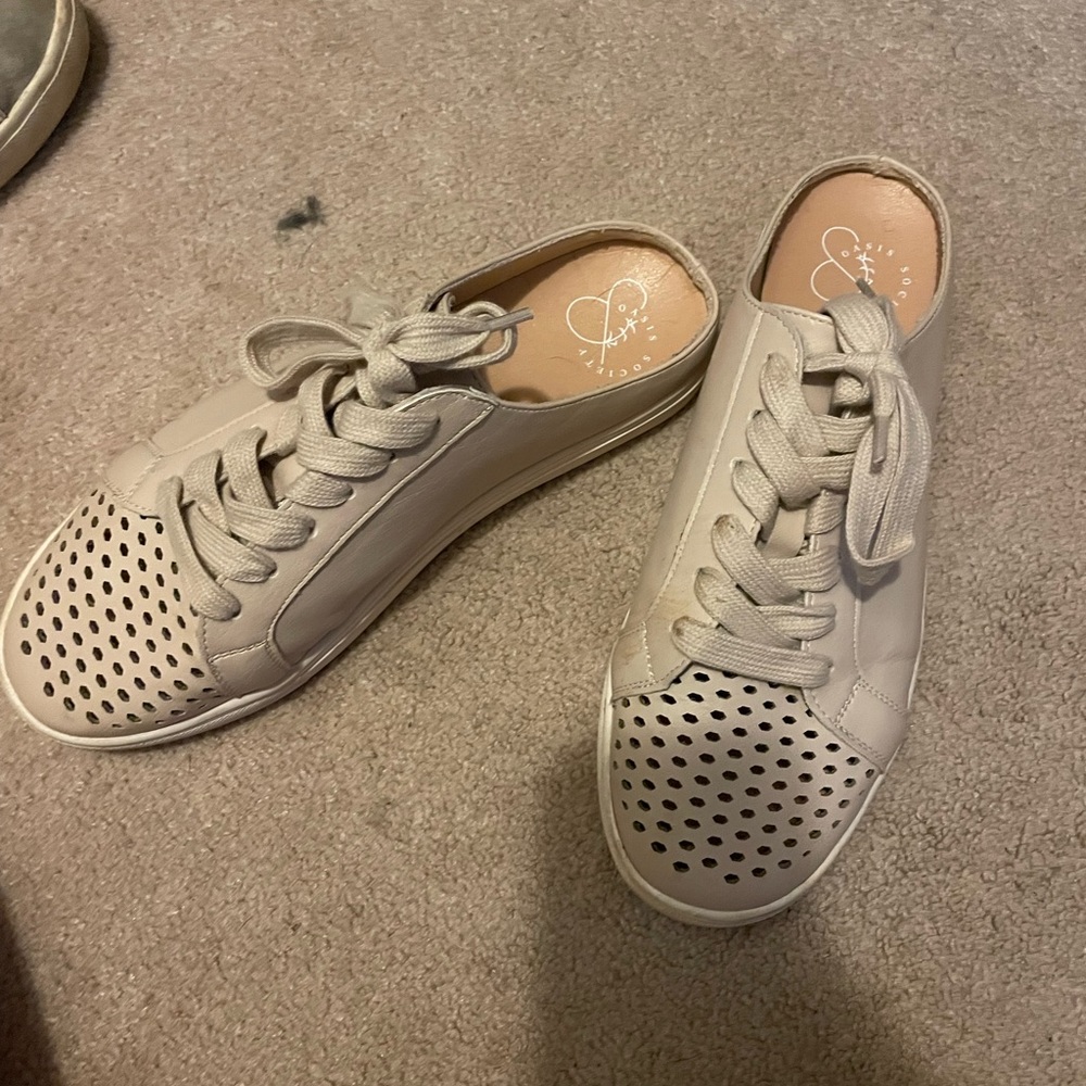 Size 10 mules/ sneakers tan/cream